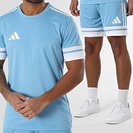 Adidas Sportswear - Ensemble Tee Shirt A Bandes Et Short Jogging JG5828 JH3407 Bleu Clair Blanc